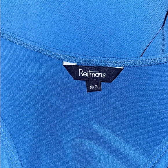 Reitmans Blue Sleeveless Midi Dress with V-Neck and Ruched Waist - Picture 11 of 12